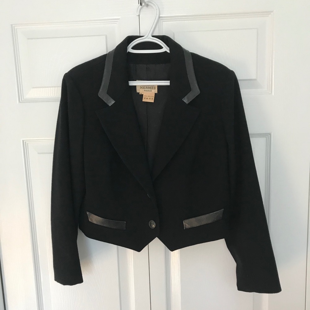 Hermès Cropped Tuxedo Jacket w/Leather Trim sz 44 - Picture 2 of 12